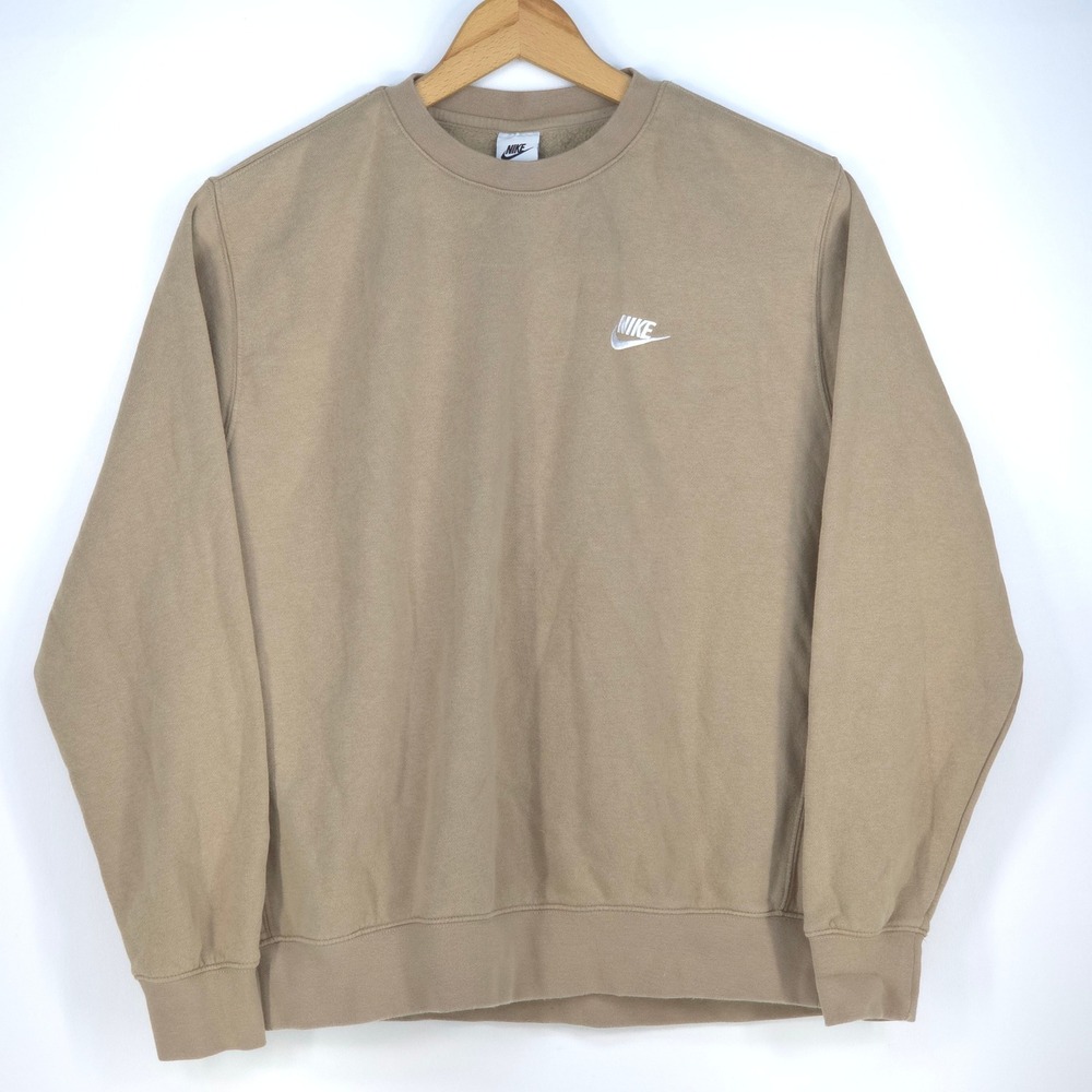 Nike Sportswear Club Fleece Mens Large Tan Crewneck Sweatshirt BV2662-247 Swoosh